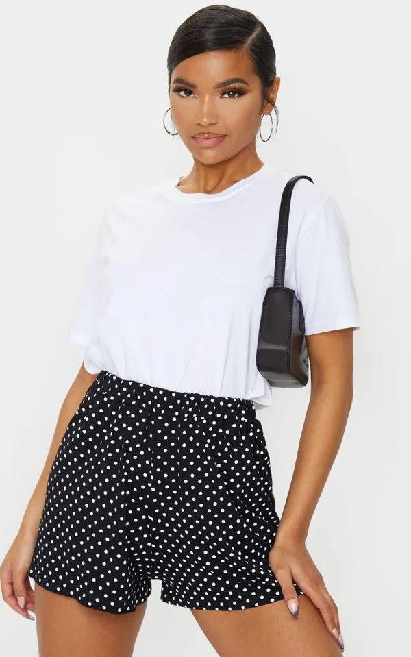 Pretty Little Thing Black Jersey Floaty Polka Dot Shorts - Image 2