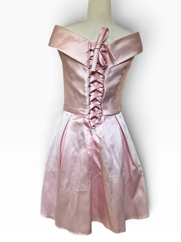 Handmade Off-Shoulder Taffeta Fit & Flare Dress in Light Pink - Image 5