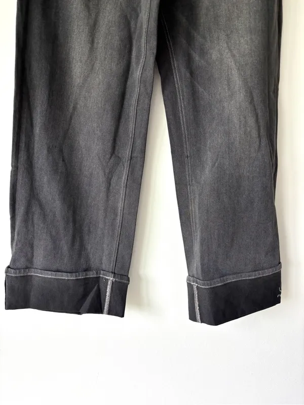 Halara High Waisted Wide Leg Jeans Faded Black Wash Cuffed Hem Baggy Loose Fit - Image 4