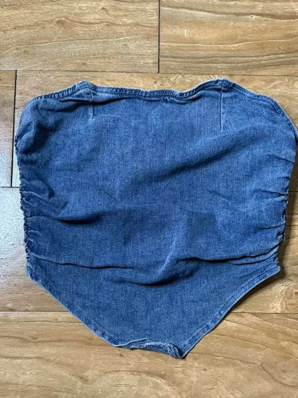 Denim Blue Strapless Bandeau Top - Image 2