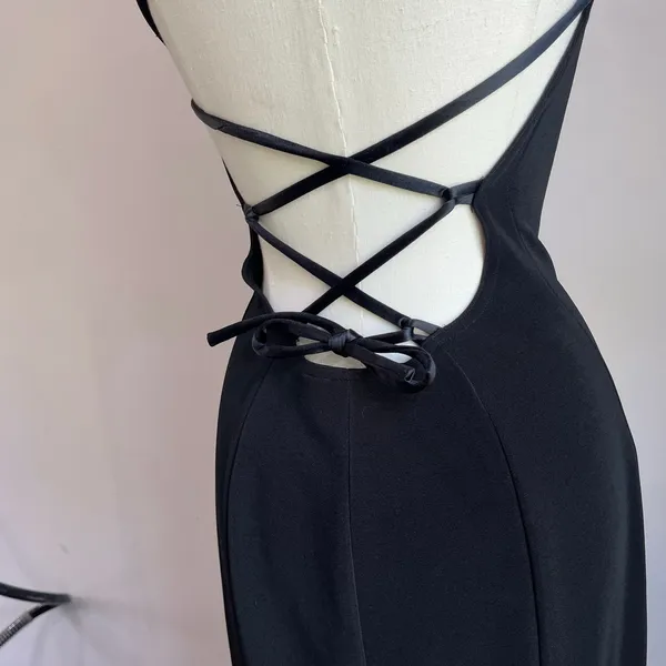 NOUVEAU Y2K Vintage‎ Black Exposed Trumpet Maxi Dress Size M - Image 7