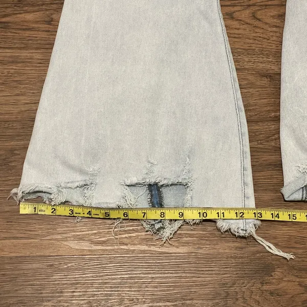Raw Distressed Hem Flare Button Up Jeans Light Blue Size 31 - Image 12