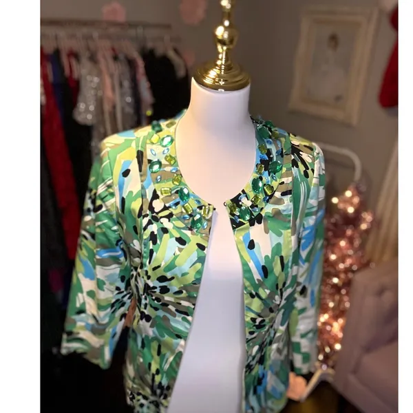 Trenz by Theresa Rex Abstract Floral Embellished Collar Jacket Women's Size‎ S - Image 2