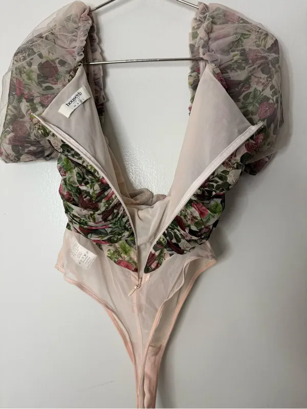 House of CB Nina Vintage Floral Gathered Mesh Bodysuit M - Image 8