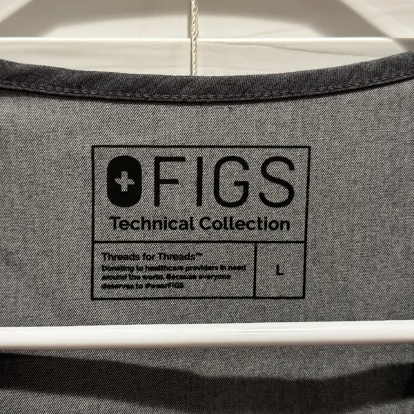 Lot of 2 FIGS Technical‎ Scrub Top Charcoal Gray V-Neck Short Sleeve Size L - Image 4