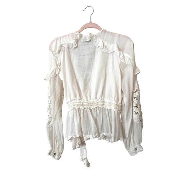 FARM RIO Wrap Tie Waist Ruffled Top White Medium - Image 3