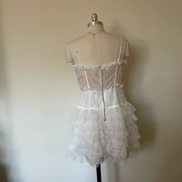 NWT For Love And Lemons White Lace Jules Mini Dress - Image 5