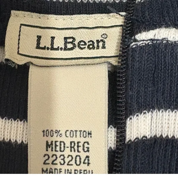 LL Bean Women Top M Navy‎ White Striped Mock Neck Cotton Shirt Preppy Coastal - Image 5