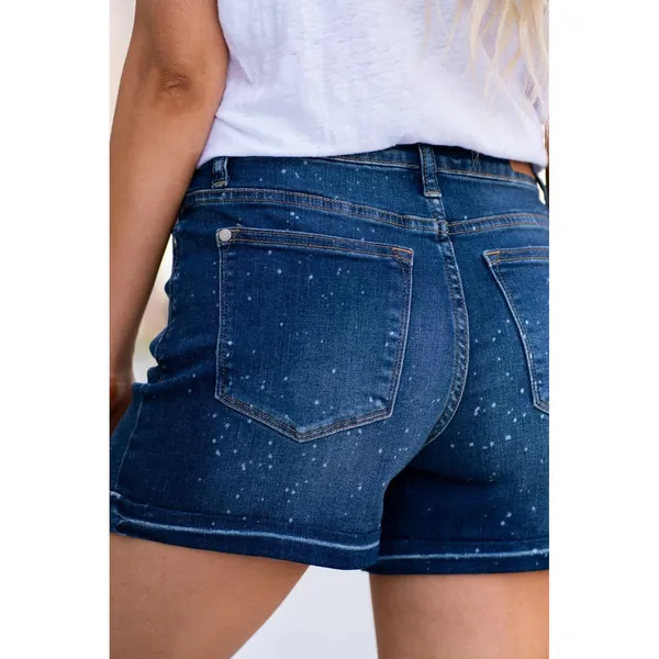 Judy Blue Ava Splattered Distressed Dark Wash High Rise 5 Pocket Denim Shorts S - Image 4