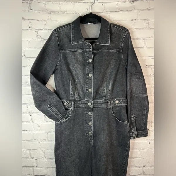 Free People We The Free CRVY Scandalous‎ Black Denim Coverall Jumpsuit Size 12 - Image 5