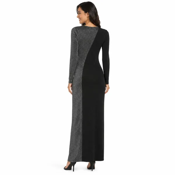 Naked Wardrobe Dress Womens XS Black Silver Metallic Formal Evening Gown Wedding - Image 2