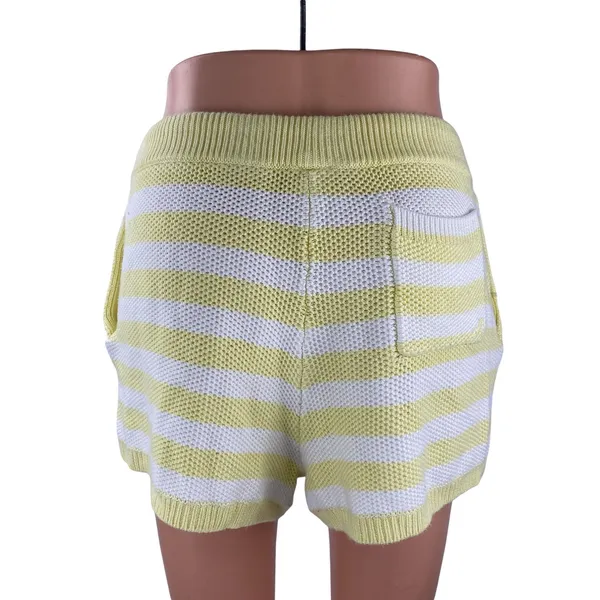 Pink Victoria's Secret Yellow White Striped Knit High Rise Beach Mini Short Sz M - Image 4