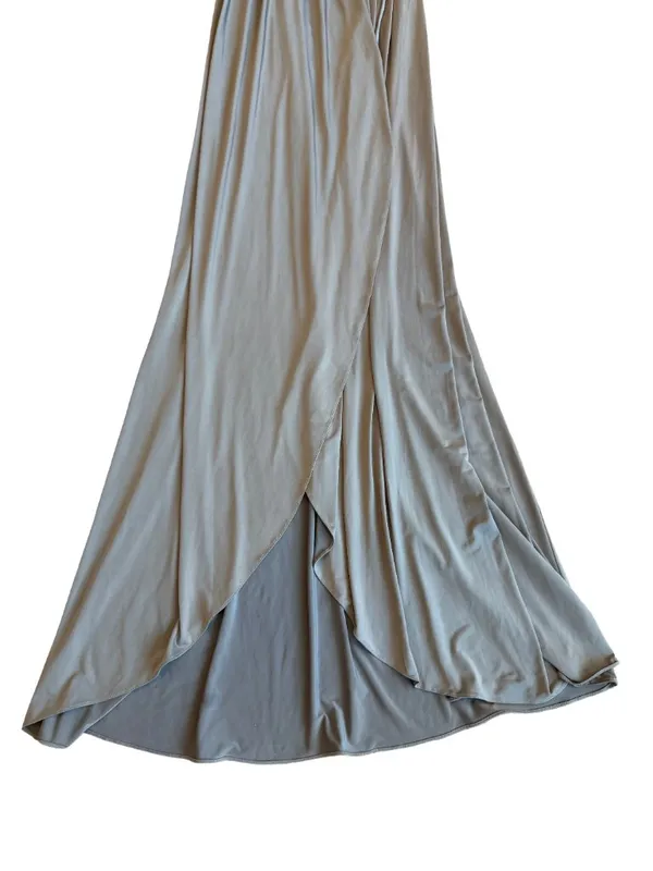 Two Birds Grey Faux Wrap Maxi Dress Flutter Sleeve Long Surplice Medium Women's - Image 6