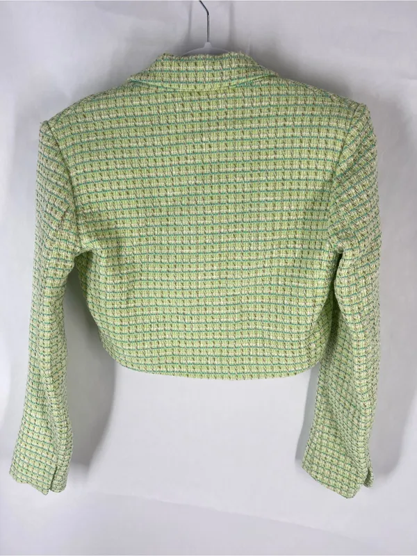 ZARA NWT Green Tweed Cropped Blazer Pearl Buttons Size XS - Image 11