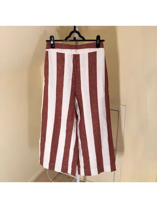 Madewell NWOT Women's Orange/Brown Striped Pull On Wide Leg Pants Size ST - Image 2
