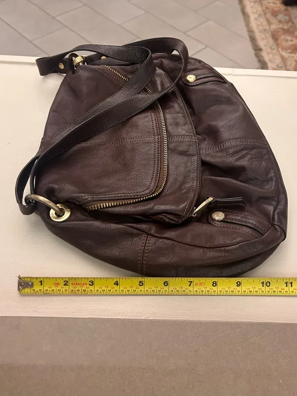 Bag Brown Leather Bag with Gold Hardware-leather! - Image 4