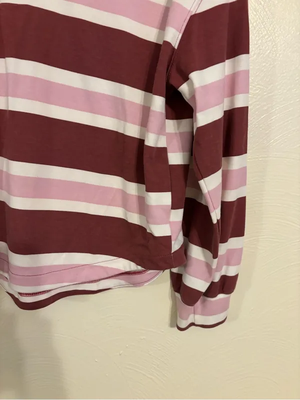 Old Navy Active Rugby Polo Shirt XL Pink Burgundy Striped Long Sleeve - Image 7