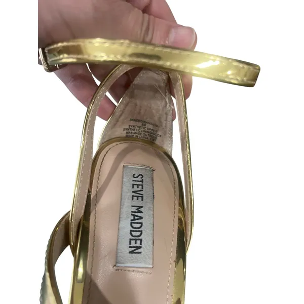 Steve Madden Gold Strappy Square Toe Metallic Party Heels Sandals Size 8‎ - Image 3