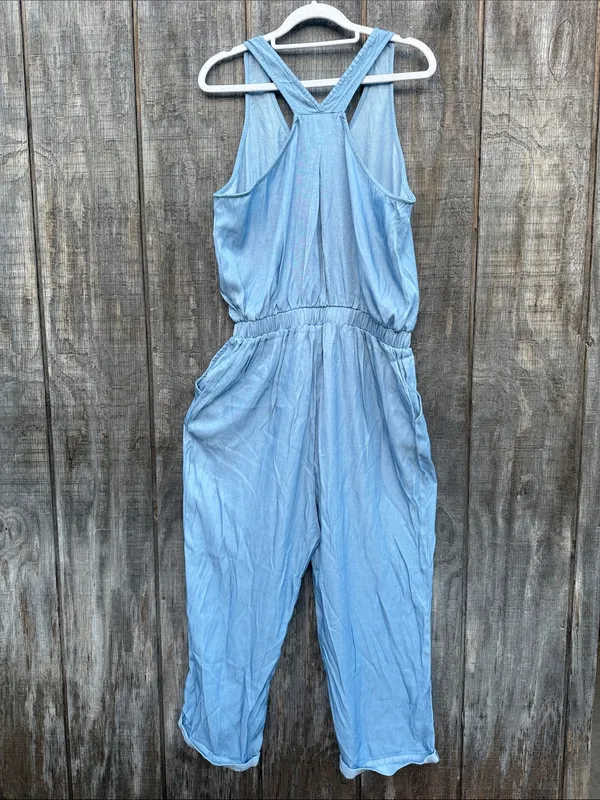 Cupshe Woman’s Lg Light Blue Sleeveless Elastic Waistband Chambray Jumpsuit - Image 10