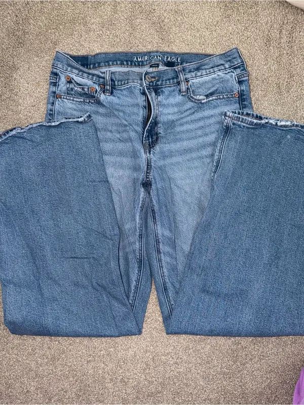 American Eagle Outfitters TALL Blue Straight-Leg Jeans with Raw Hem - Image 2