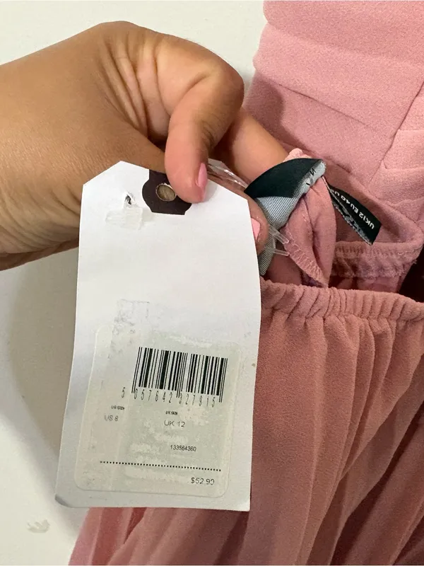 ASOS Design Pleated Midi Dress Pink Strappy Open Back NWT Size 8 Wedding - Image 5