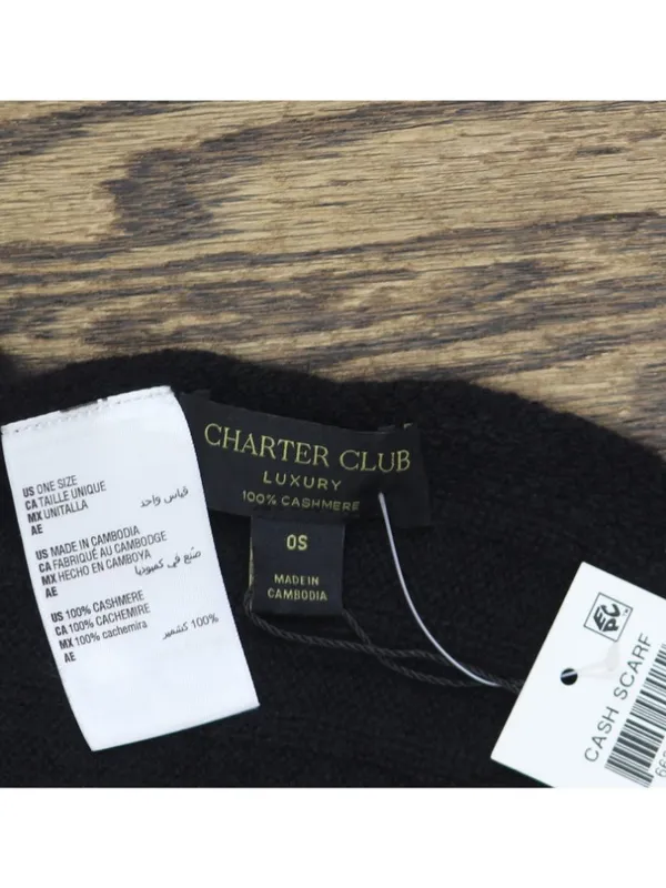 NWT Charter Club Ribbed Muffler Cashmere Scarf 100160263SF Classic Black - Image 4