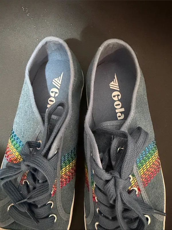 Gola‎ Coaster Rainbow Stitch Denim Multi Canvas Vegan Sneakers Womens Size 8 - Image 4