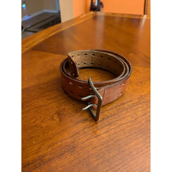 Casual Brown Perforation Casual 1.75" Wide Leather Belt Waist Xl - Image 6