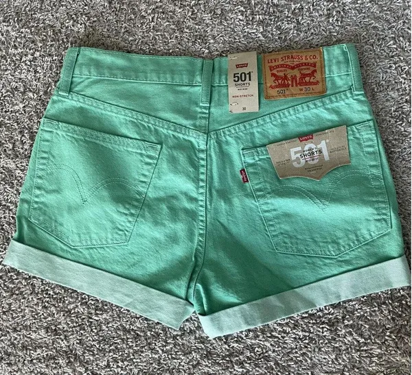 NWT Levi's 501 Shorts Mid Rise Mint Green Button Fly High Rise size 30 Denim - Image 2