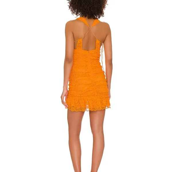For Love And Lemons Bright Orange Jamie Lace Dress - Image 3
