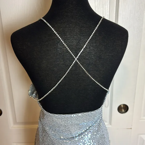 Windsor Blue Metallic Sequin Rhinestone Strap Sexy Dress - Image 3