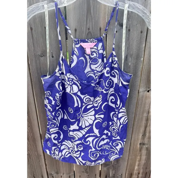 Lilly Pulitzer $108 Women's Dusk 100% Silk Top in Spectrum Blue Tide Pools Print - Image 3