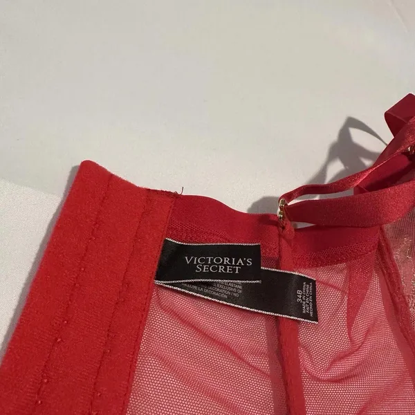 Victoria’s Secret 34B Red Boned Corset Bra With Garter Straps Lace Women’s - Image 7