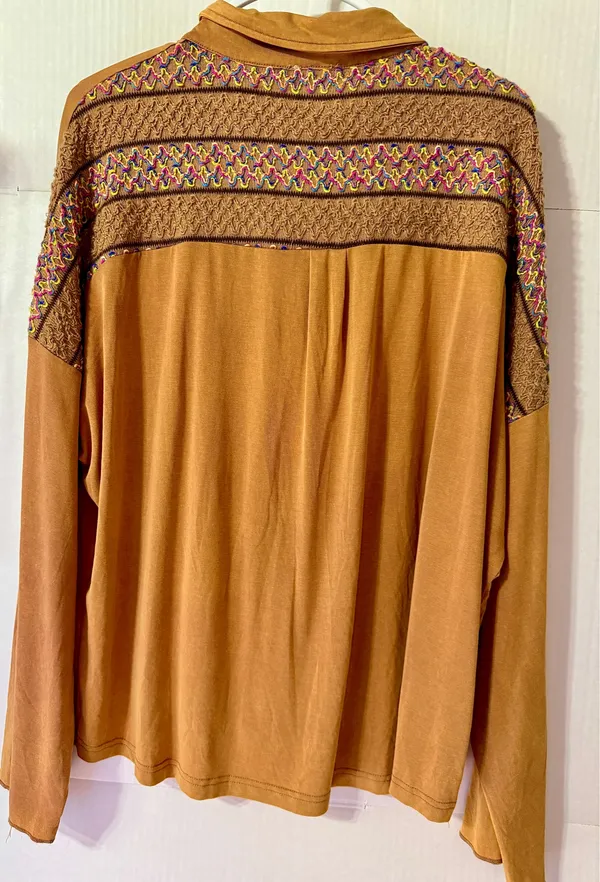 POL Boho Oversized embroidered Knit Vintage long sleeve button top size L - Image 6