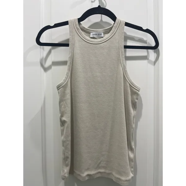 Anine Bing Eva Fitted Tank Top in Taupe Sz L - Image 2