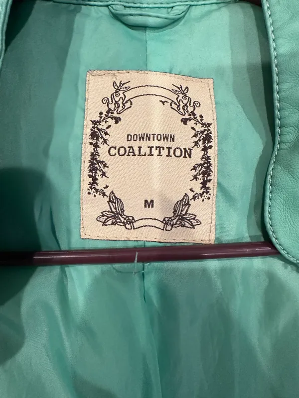 Teal Leather Jacket Blue Size M - Image 2