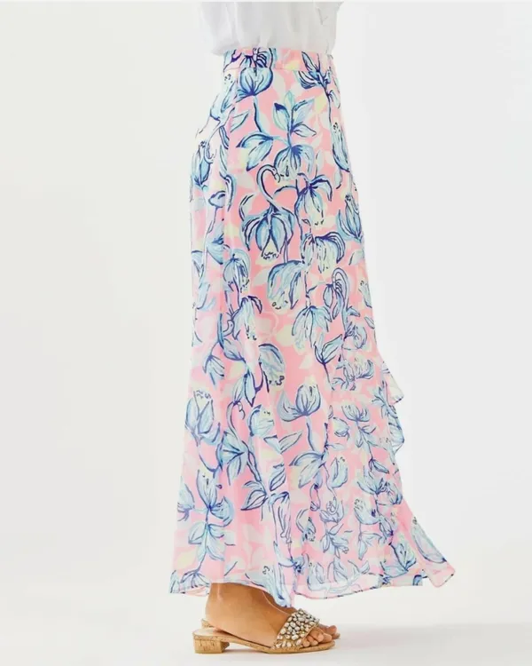 Lilly Pulitzer Agnes Faux Wrap Maxi Skirt in Sweet Pea Pink Chasing the Sun - Image 5