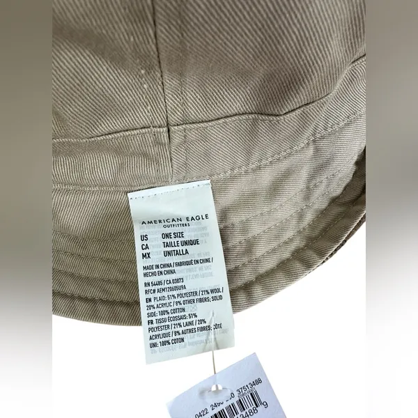 American Eagle Reversible Plaid Bucket‎ Hat One Size Neutral Check Hat - Image 5