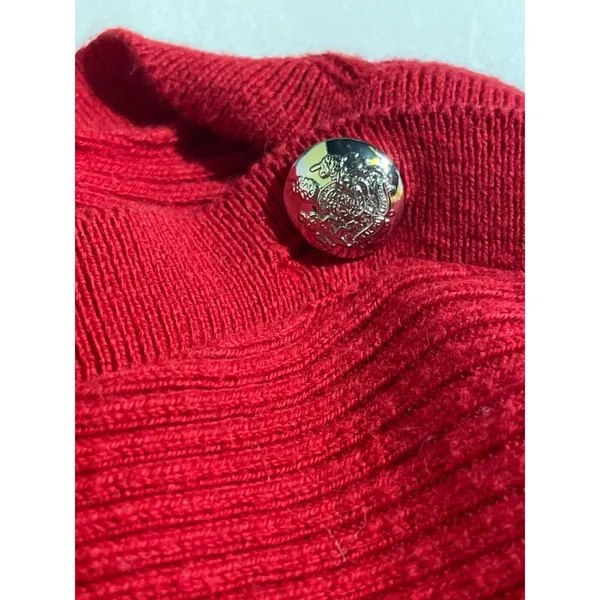 Lauren Ralph Lauren Ribbed Sweater Red Boat Neck Button Shoulder Women's Large - Image 7