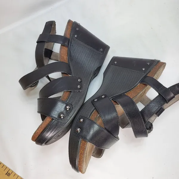 Dansko‎ Wedge Sandals Women 36 Black Leather Strappy Studded Comfort 1907020200 - Image 6