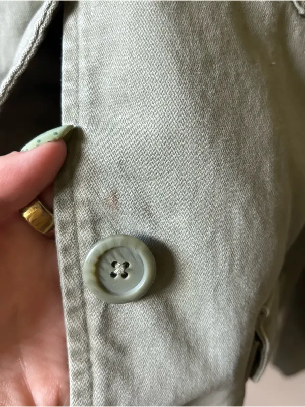 Olive Green Cotton Jacket with Brown Faux Fur Collar Size L - Image 4