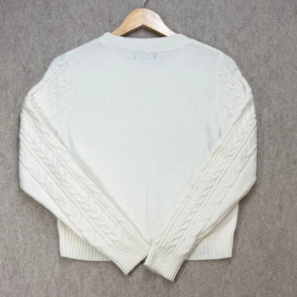 Love Tree Womens Medium Ivory Coquette Preppy Cable Knit‎ Nantucket Sweater - Image 3