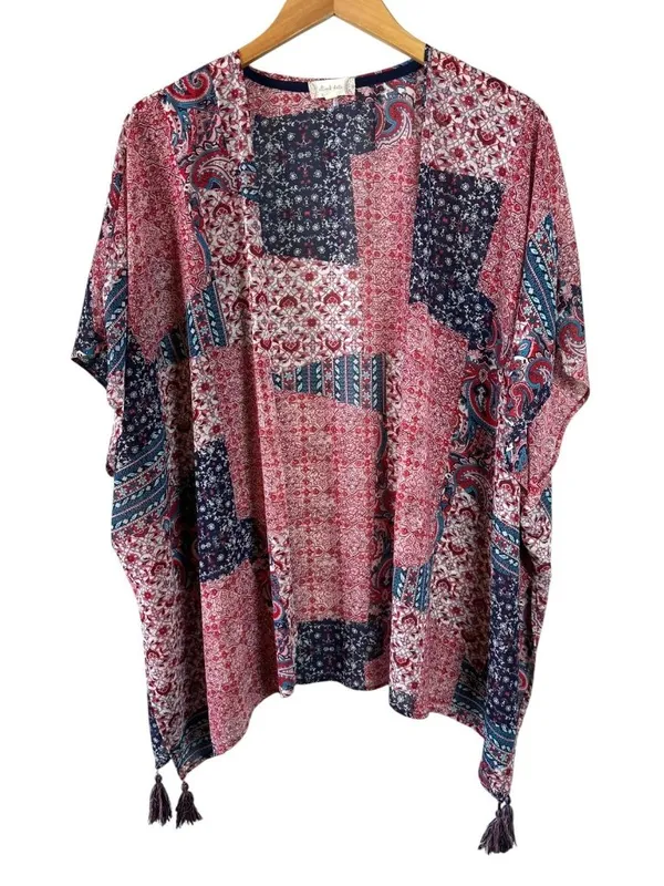 Altar’d State Boho Patchwork Sheer Kimono Topper Paisley Tassel Cardigan Size M - Image 2