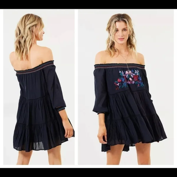 FREE People Embroidered‎ Floral Black boho dress - Image 2