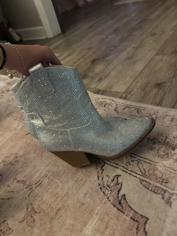 Rhinestone cowgirl booties Silver Size 8 - Image 3