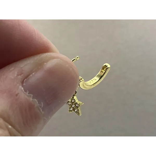 18K Gold Plated 925 Sterling Silver Pavé Star Huggie Hoop Earrings - Image 5