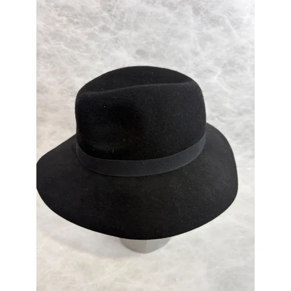 Old Navy Black 100% Wool Fedora Wide Brim Hat with Ribbon Bow S-M‎ - Image 4