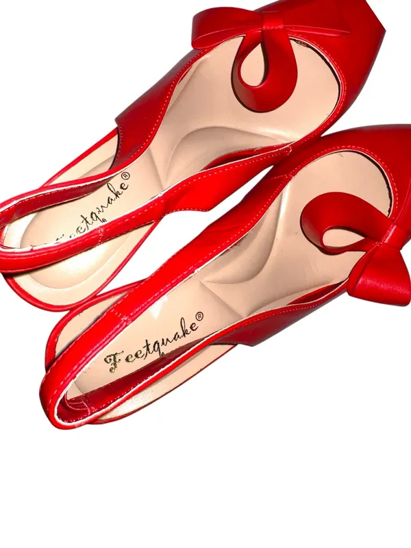 Feetquake brand beautiful red pointy toe sling back kitten 3” heels - Image 10
