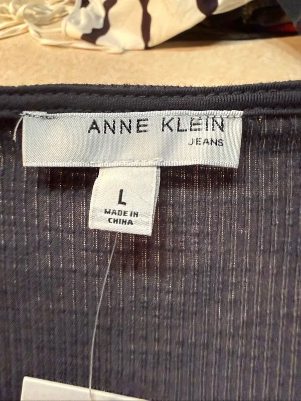 Anne Klein Ribbed Square Neck Knit Top Gray Sz L NWT - Image 3