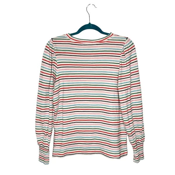 Loft Colorful Striped Puffy Shoulder Top Sz M - Image 2